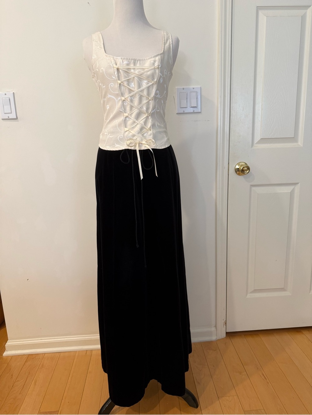 Medieval inspired lace up top and black velvet skirt